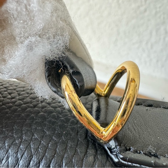 Black Teddy Shearling Fur Trimmed 22 Belted Leather Bag Top Handle Satchel B1 - Picture 15 of 16